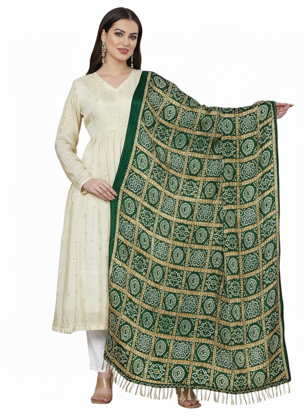 Green bandhani pattern with patola print Dupatta