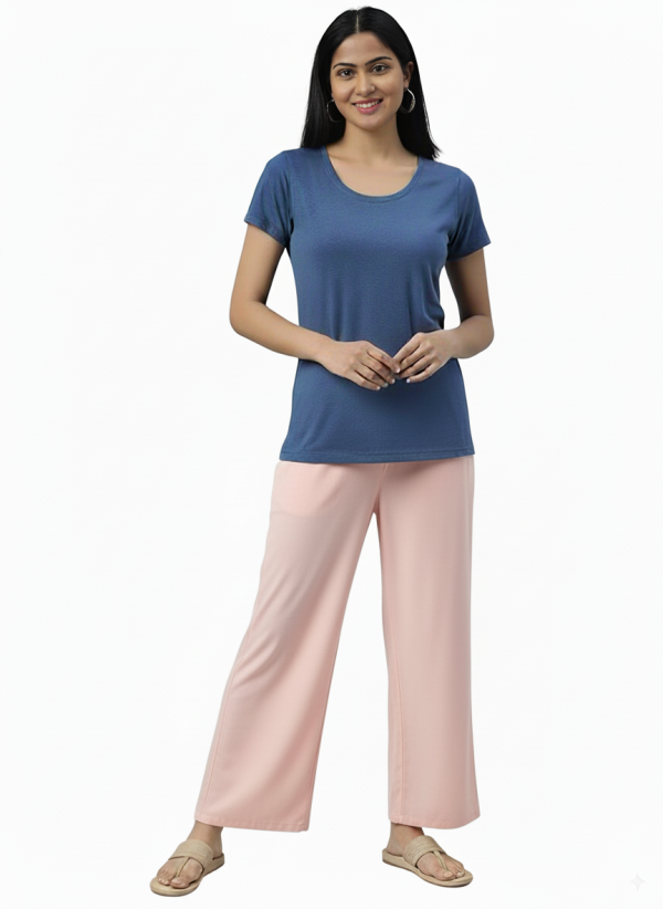Rayon Flared Baby Pink Palazzo Loose Fit Trousers for Women