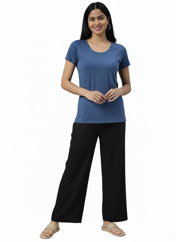 Rayon Flared Black Palazzo Loose Fit Trousers for Women