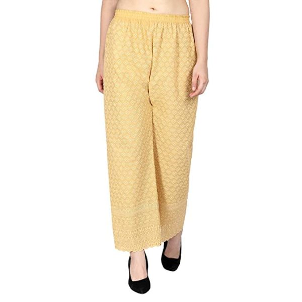 Womens’s Chicken Full Embroidery Beize Cotton Palazzo