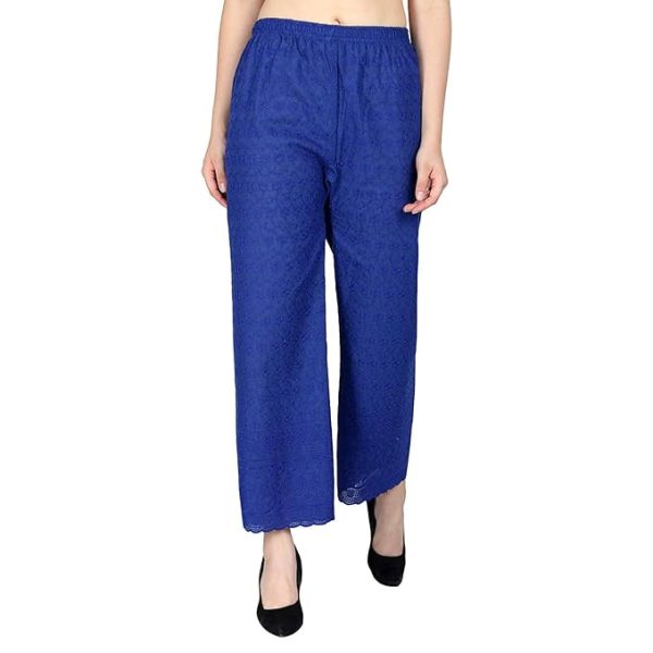 Womens’s Chicken Full Embroidery Royal Blue Cotton Palazzo