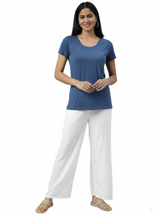 Rayon Flared White Palazzo Loose Fit Trousers for Women