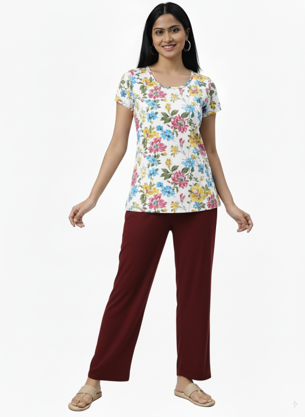 Rayon Flared Maroon Palazzo Loose Fit Trousers for Women