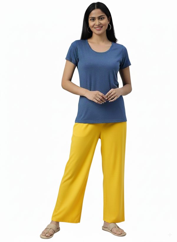 Rayon Flared Yellow Palazzo Loose Fit Trousers for Women