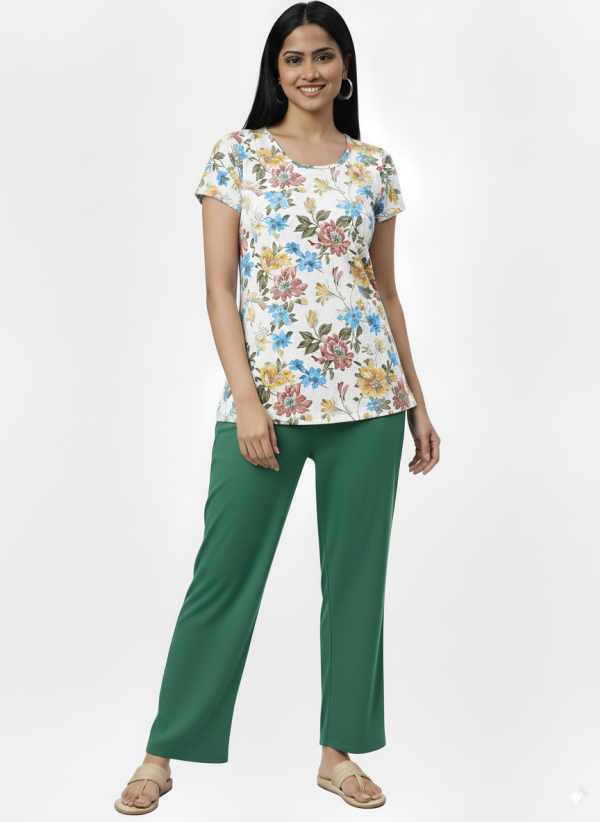 Rayon Flared Rama Green Palazzo Loose Fit Trousers for Women
