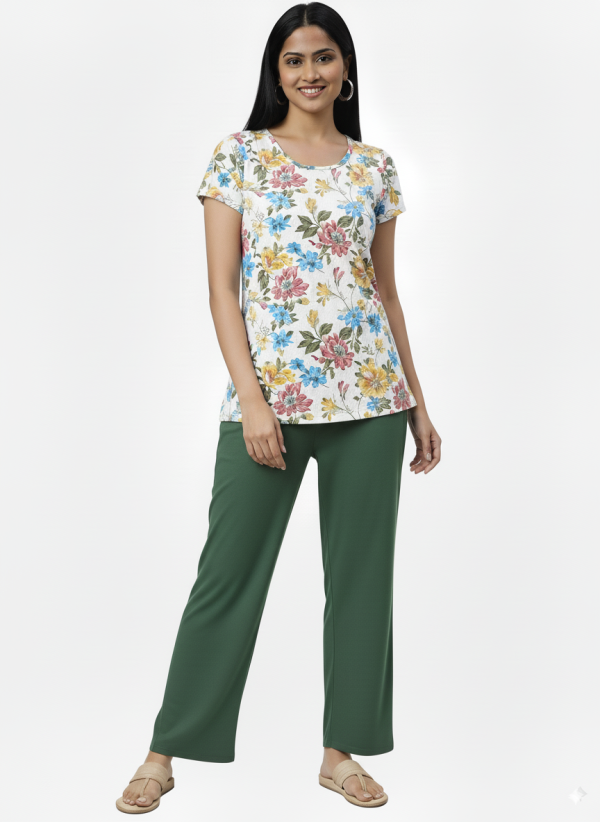 Rayon Flared Green Palazzo Loose Fit Trousers for Women