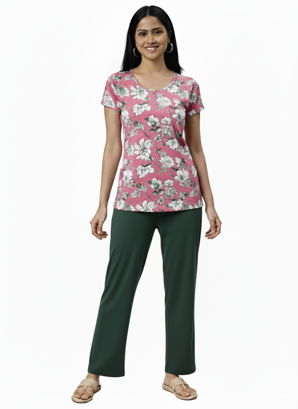 Rayon Flared Dark Green Palazzo Loose Fit Trousers for Women