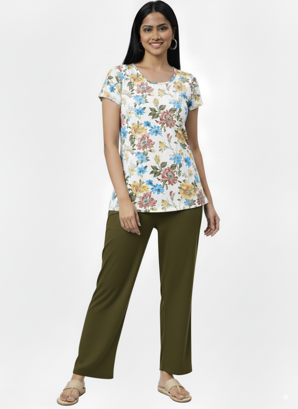 Rayon Flared Mehnadi Green Palazzo Loose Fit Trousers for Women