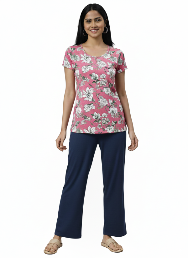 Rayon Flared Navy Blue Palazzo Loose Fit Trousers for Women