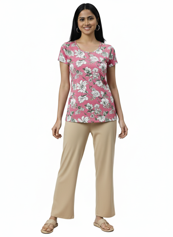 Rayon Flared Beige Palazzo Loose Fit Trousers for Women
