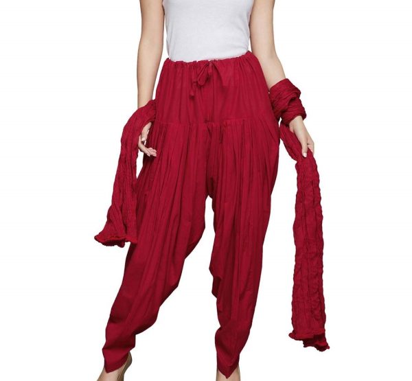 Women’s Red Semi Patiala Salwar With Matching Dupatta