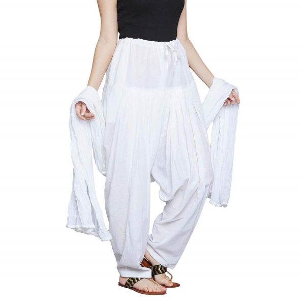 Women’s White Semi Patiala Salwar With Matching Dupatta